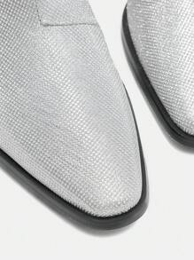 Styleloop 女士中筒靴，编织纹理，波西米亚风，西部风，音乐节风格 - 銀色 - 查看 4