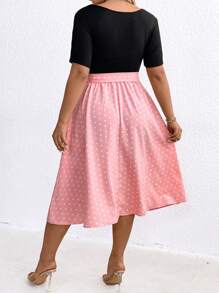 SHEIN Clasi 大码夏季撞色圆点图案连衣裙 - 粉色 - 查看 2