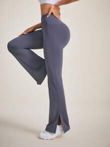 Easithlete Solid Color Split Hem Sport Pants - Dusty Purple - View 6