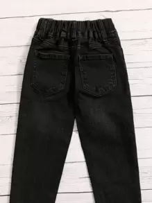 Ung pojke Tvättade Slant Pocket Casual Jeans - Svart - Visa 6