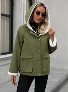 SHEIN LUNE Solid Color Hooded Fleece Padded Padded Coat Clothes Winter