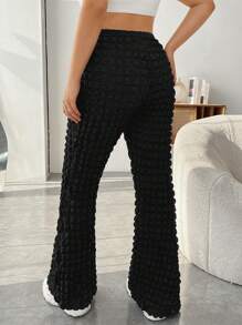 SHEIN EZwear 大码纯色喇叭裤 - 黑色 - 查看 2