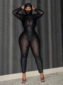 Slaydiva Plus Size Sexy Sheer Jumpsuit - Black - View 3