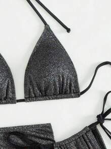 SHEIN Swim 女士吊带比基尼套装 夏季海滩 - 黑色 - 查看 7