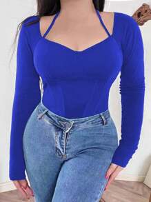 SHEIN ICON 大尺碼女式掛脖長袖 T 卹 - 藍色 - 查看 1