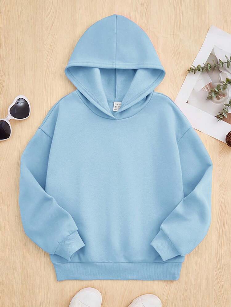 Girls' Loose Fit Casual Hooded Sweatshirt With Letter Print
