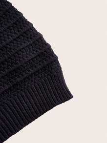 SHEIN ICON 女式大尺碼純色鉸空毛衣套頭 - 黑色 - 查看 3