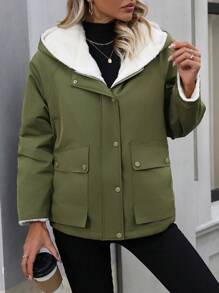 SHEIN LUNE Solid Color Hooded Fleece Padded Padded Coat Clothes Winter