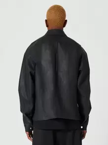 SUMWON Áo khoác công nhân da giả cao cấp có khóa kéo phía trước phong cách biker hiện đại thiết kế tiện dụng thời trang đô thị thu đông - màu đen - Xem 2