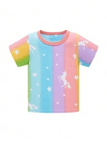 幼兒女童獨角獸和星星印花短袖上衣和短褲家居服套裝 - 白色 - 查看 3