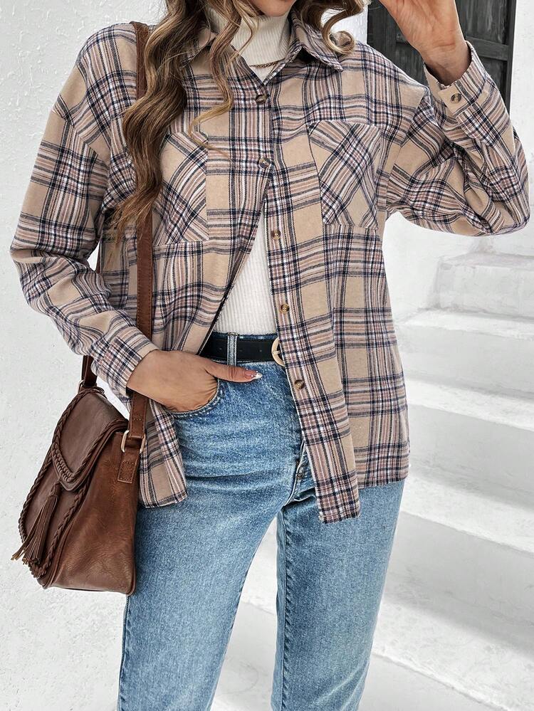 Grid Pattern Long Sleeve Casual Jacket