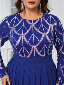 YISIKADO Women's Plus Size Sparkly Long Sleeve Round Neck Evening Party Dress - Royal Blue - View 6