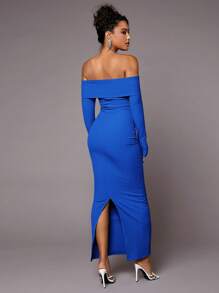 SHEIN BAE Solid Color Off-Shoulder Bodycon Dress - Royal Blue - View 2