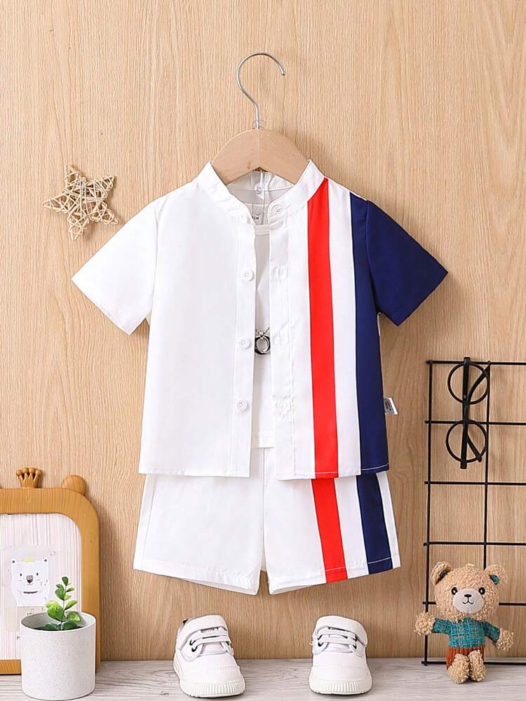 Baby Boy Infant Color Block Striped Shirt And Shorts Set