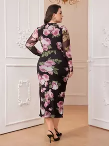 Modelyn Kích thước lớn Bất đối xứng Vòng cổ Hoa Váy lưới che phủ - Nhiều màu - Xem 2