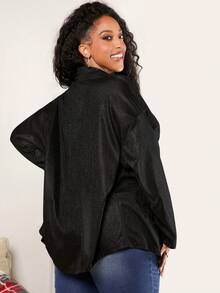SHEIN CURVE+ Christmas Plus Drop Shoulder Knot Hem Shirt - Black - View 2