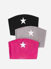 SHEIN EZwear 3入組星星印花抹胸上衣 - 彩色 - 查看 3