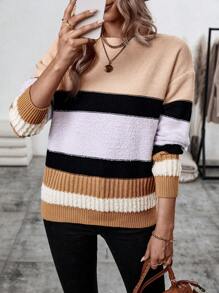 SHEIN LUNE Suéter De Hombro Caído Con Color Contrastante Para Mujer