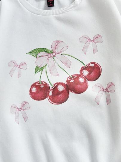Kawaii Sudadera con cuello redondo y patrón impreso