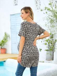 豹纹短袖哺乳孕妇上衣（夏季款） - 棕色 - 查看 2