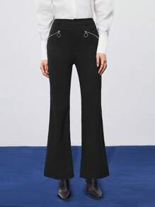 BizChic Pantalones Anchos De Pierna Ancha Con Bolsillo Con Cremallera Y Pliegues Delanteros - Negro - Ver 7