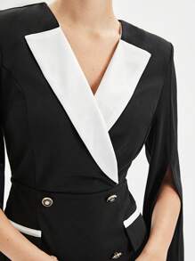 BizChic 對比色面板縫製開襟雙排釦裝飾洋裝 - 黑與白 - 查看 9