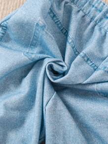 SHEIN Conjunto de regata de cor sólida e calça jeans com estampa de desenho animado para meninas com gola alta