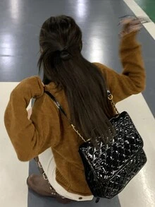 Zip-Front Long Sleeve Cardigan - Brown - View 2