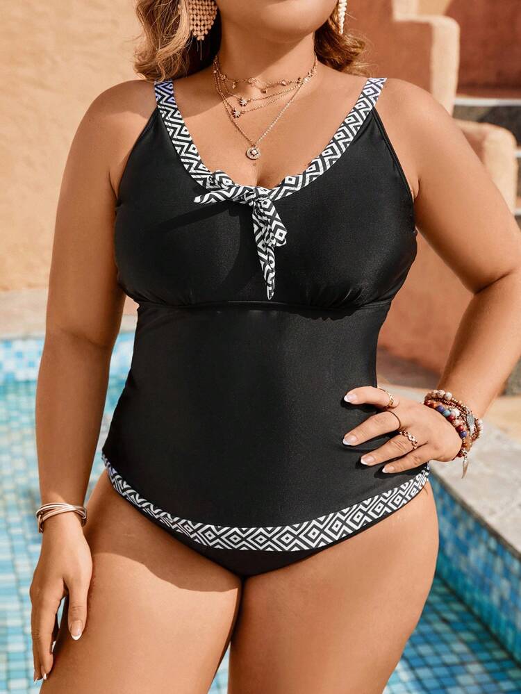Plus Size Women'S Geometric Printed Swimwear Set Carnival Summer