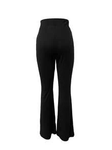 Pantalones acampanados de punto de canalé de cintura alta y unicolor para mujer, otoñal