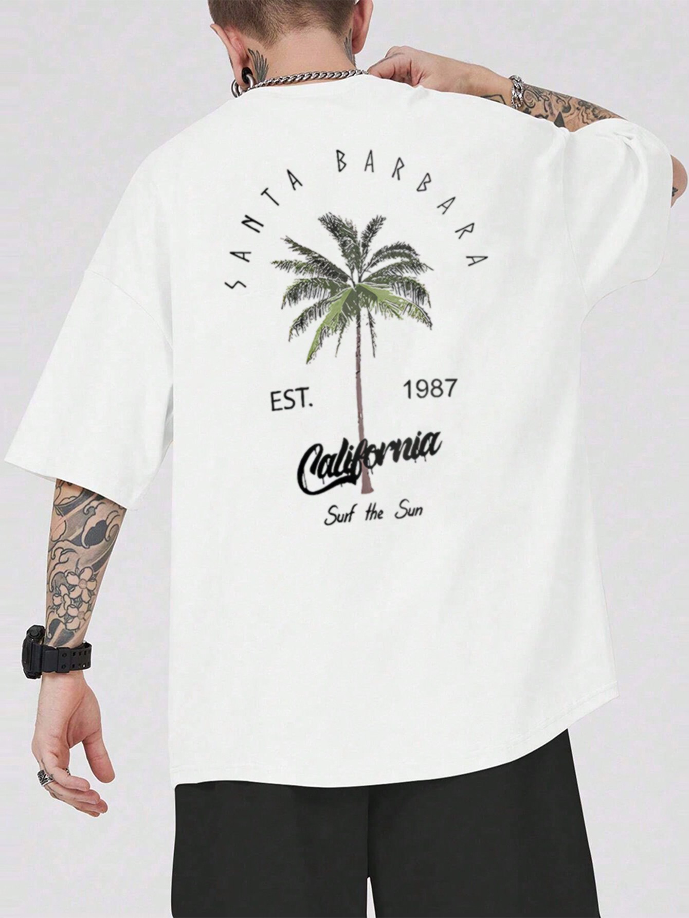 Men Plus Tropical And Letter Graphic Drop Shoulder Tee