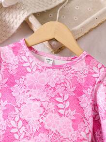 幼童女孩綁帶拼接無袖蕾絲裙 - 粉色 - 查看 3