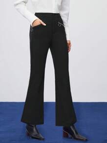 BizChic Pantalones Anchos De Pierna Ancha Con Bolsillo Con Cremallera Y Pliegues Delanteros - Negro - Ver 5