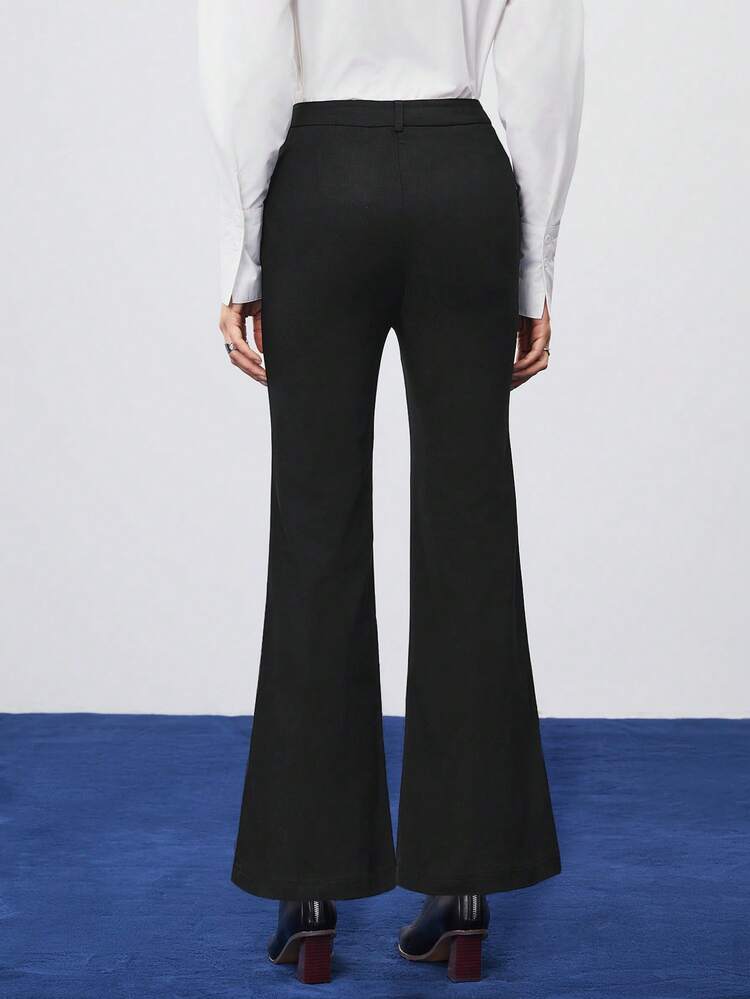 Zipper Pocket Wide Leg Pants With Front Flares