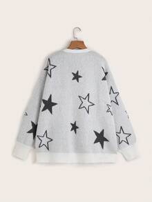 Flirla Kích thước lớn Giải trí Áo len Mở Với Hình sao - trắng - Xem 2