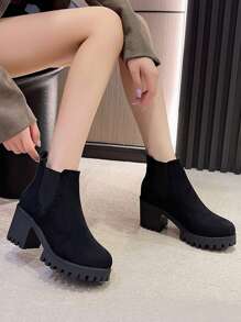 Nhu cầu sang trọng: Giày bốt nữ co giãn gót vuông, nở rộ với vẻ đẹp - màu đen - Xem 3