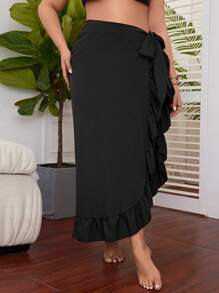 Swim Vcay Summer Beach Plus Size Women's High Side Slit Tie Front Cover Up