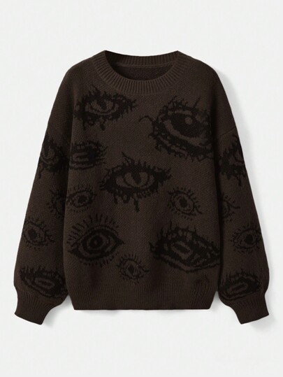 Grunge Punk Women's Eyelash Patterned Pullover Sweater,Long Sleeve Tops