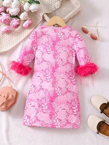 幼童女孩綁帶拼接無袖蕾絲裙 - 粉色 - 查看 2