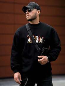 男士聖誕雞印花圓領運動衫 - 黑色 - 查看 3