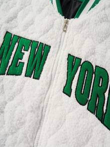 Aesthetic Post 寬鬆版型男士字母刺繡條紋飾邊拉鍊加厚夾棉外套 - 白色 - 查看 4