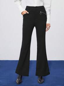 BizChic Pantalones Anchos De Pierna Ancha Con Bolsillo Con Cremallera Y Pliegues Delanteros - Negro - Ver 3