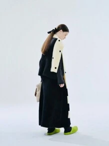 實色毛絨長度及膝的裙子 - 黑色 - 查看 2