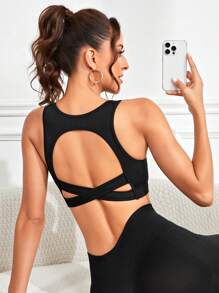 Easithlete 無縫交叉背訓練背心 - 黑色 - 查看 1