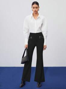 BizChic Pantalones Anchos De Pierna Ancha Con Bolsillo Con Cremallera Y Pliegues Delanteros - Negro - Ver 1