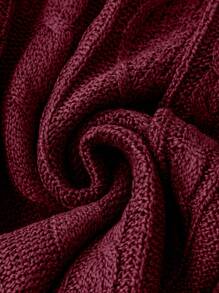 SHEIN LUNE 大码女式翻领套头毛衣针织衫秋冬款 - 酒紅色 - 查看 3