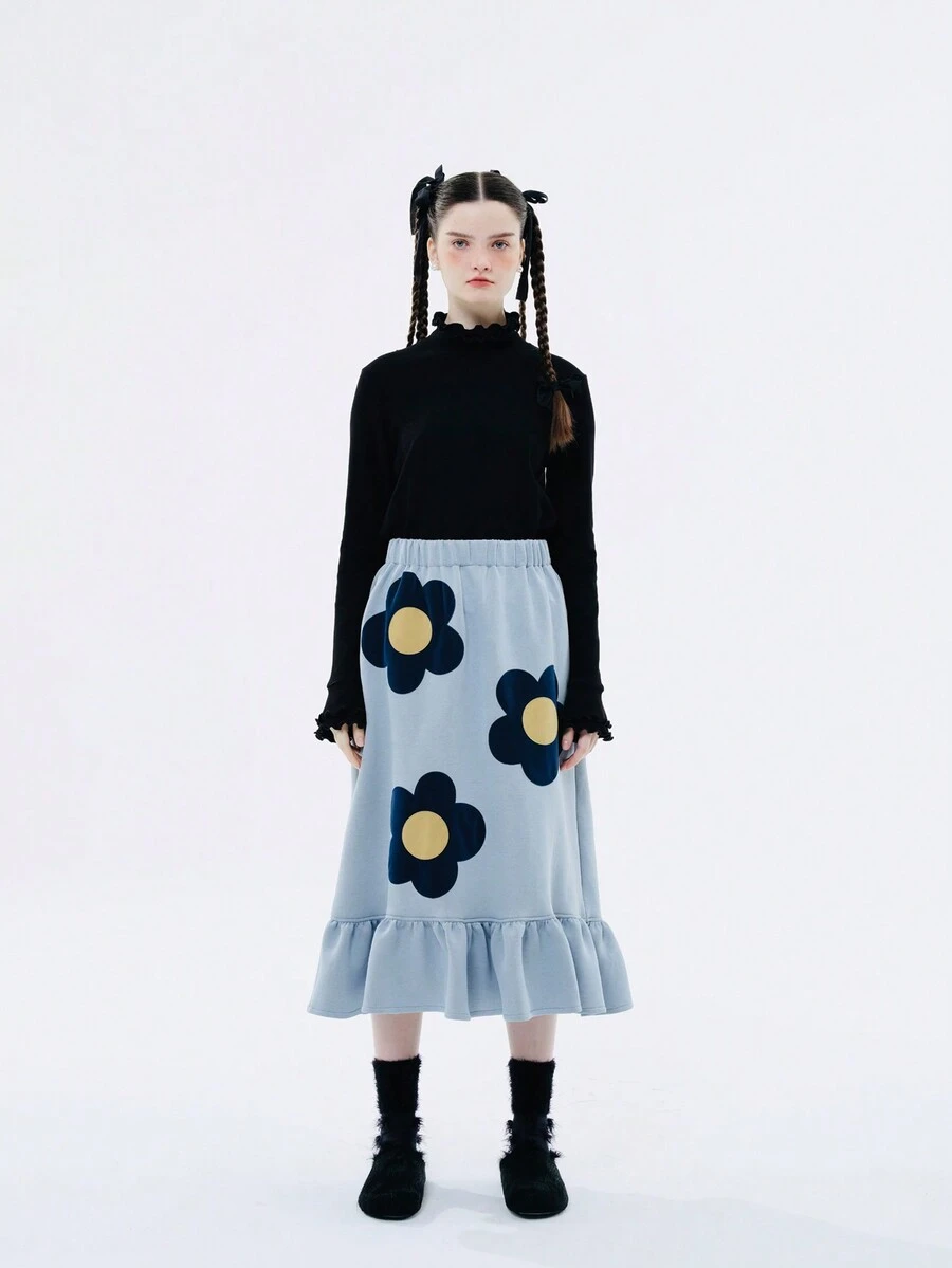 女士蕾絲半高領純色長袖t卹 - 黑色 - 查看 1