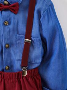 SHEIN Young Boys Fashionable Casual Academy Style Elegant Gentleman Shirt & Suspenders Pants 2pcs/Set - Multicolor - View 5
