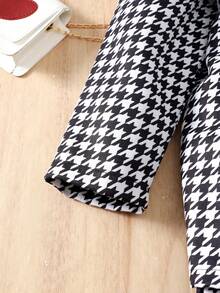 青少女獵齒狀圖案長袖外套連立領上衣和a字裙套裝 - 黑與白 - 查看 4