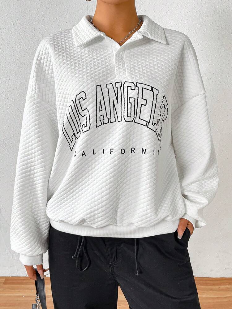 Diamond Check Letter Print Loose Sports Sweatshirt